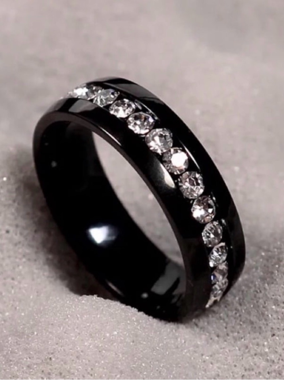 High Polish Black Titanium Diamond Eternity Wedding Engagement Promise Ring Band